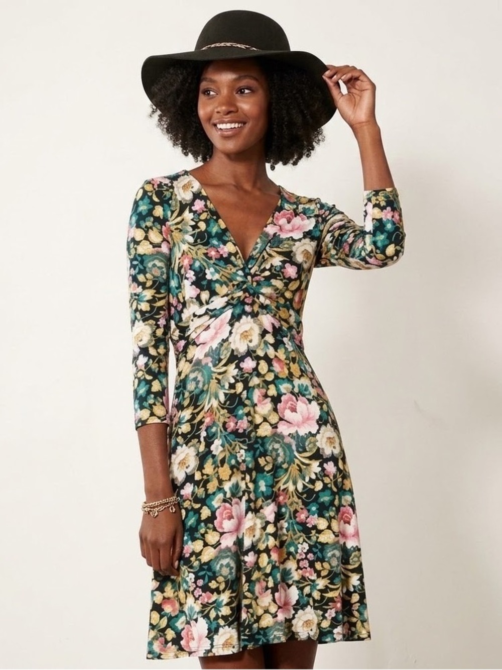 Lilka by Anthropologie Floral Twist-Front Midi Dress